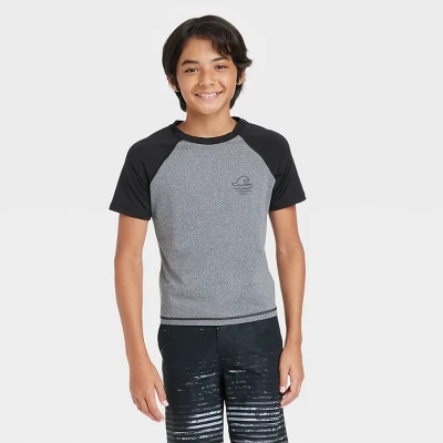 Boys' Raglan Flatlock Short Sleeve Swim Shirt - Art Class™ Black - Image 3