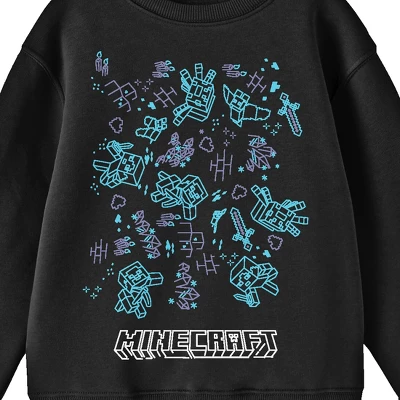 Minecraft Game Doodles Youth Black Crew Neck Sweatshirt