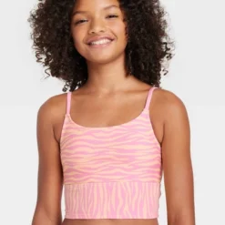 Girls' Zebra Ribbed Bottom Tankini Set - Art Class™ Light Pink