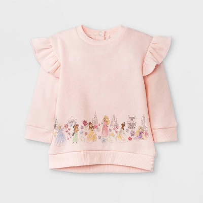 Baby Girls' 3pc Disney Princess Fleece Pullover And Tutu Leggings Set - Light Pink