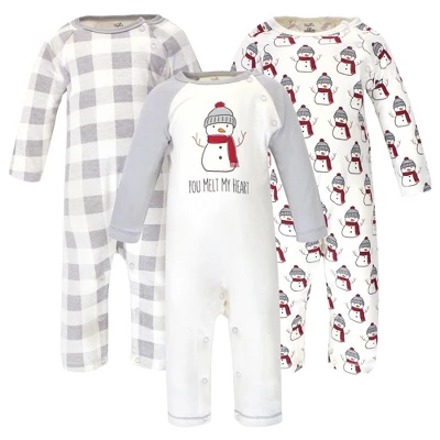 Touched By Nature Baby Organic Cotton Coveralls 3pk, Snowman - Image 4