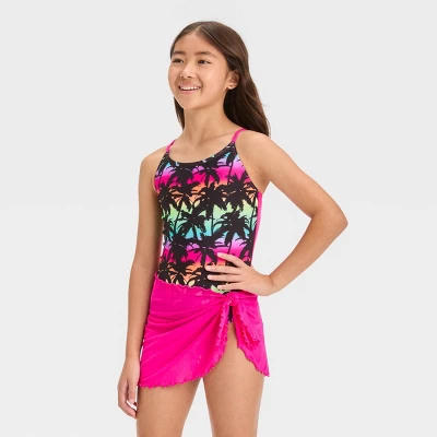 Girls' Tropical Ombre Abstract Printed One Piece Swimsuit Set - Art Class™ - Image 4