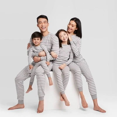 Kids' Striped 100% Cotton Tight Fit Matching Pajama Set - Gray - Image 2