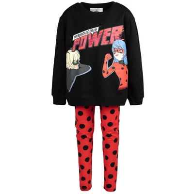 Miraculous Cat Noir Ladybug Girls French Terry Sweatshirt And Leggings Outfit Set Toddler To Big Kid - Image 4