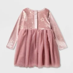 Toddler Girls' Adaptive Long Sleeve Star Velour To Tulle Dress - Cat & Jack™ Dusty Pink