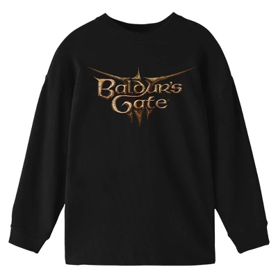Dungeons & Dragons Baldur's Gate Logo Youth Black Long Sleeve Crew Neck Tee - Image 2