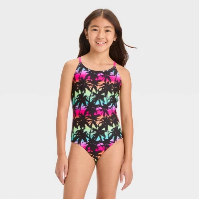 Girls' Tropical Ombre Abstract Printed One Piece Swimsuit Set - Art Class™
