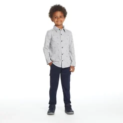 Andy & Evan Kids Boys Pique Knit Buttondown Grey, Size 7