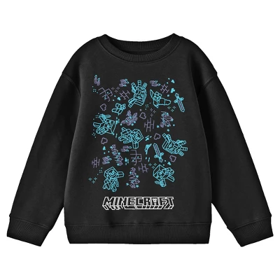 Minecraft Game Doodles Youth Black Crew Neck Sweatshirt - Image 2