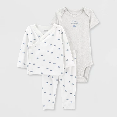 Carter's Just One You® Baby 3pc Rhino Cardigan Set - White/Gray - Image 4