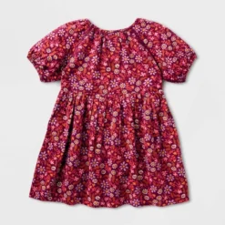 Toddler Girls' Adaptive Short Sleeve Woven Dress - Cat & Jack™ Burgundy