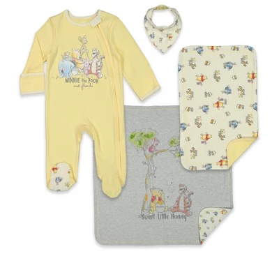 Disney Winnie The Pooh,Lion King,Pixar Monsters Inc.,Princess Baby Sleep N' Play Coverall Bib Blanket And Burp Cloth 4 Piece Outfit Set Newborn - Image 8