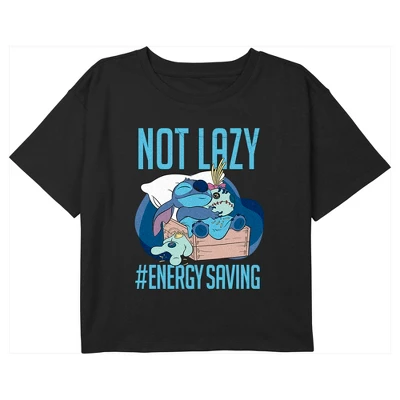 Girl's Lilo & Stitch Not Lazy Energy Saving Crop T-Shirt - Image 2