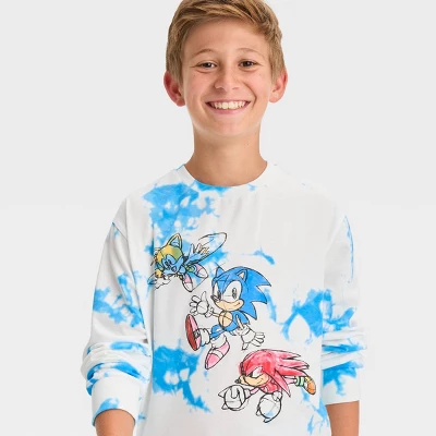 Boys' Tie-Dye Sonic Long Sleeve Graphic T-Shirt - Art Class™ Blue/White
