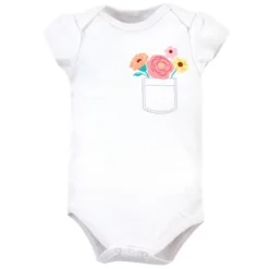 Little Treasure Baby Girl Cotton Bodysuits 3pk, Flower Pocket