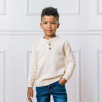 Hope & Henry Boys' Long Sleeve Henley Pullover Sweater With Rib Details, Kids - Image 3
