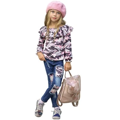 Girls Can't See Me Camo Patched Jeans Set - Mia Belle Girls - Image 8