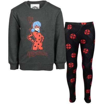 Miraculous Cat Noir Ladybug Girls French Terry Sweatshirt And Leggings Outfit Set Toddler To Big Kid - Image 8