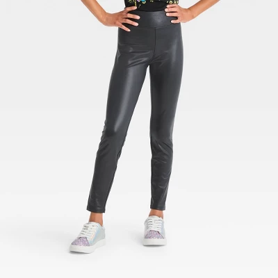Girls' Faux Leather Leggings - Art Class™ Black - Image 3