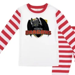 How To Train Your Dragon Toothless Youth Long-Sleeve Red Striped Pajama Set