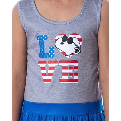 Peanuts Girl's Snoopy Joe Cool USA Love Tank Nightgown Dress Pajama Grey/Blue - Image 3