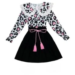 Girls Lovely Diva Leopard Heart Skirt Set - Mia Belle Girls