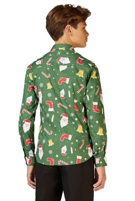 OppoSuits Teen Boys Christmas Shirt - Santaboss - Green